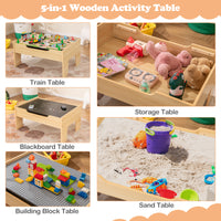 All-in-One Kids Activity Table, Wooden Construction Play Table with Reversible Blackboard & Map Tabletop