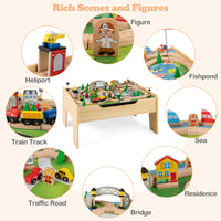 All-in-One Kids Activity Table, Wooden Construction Play Table with Reversible Blackboard & Map Tabletop