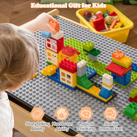 All-in-One Kids Activity Table, Wooden Construction Play Table with Reversible Blackboard & Map Tabletop