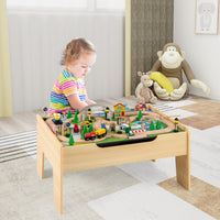 All-in-One Kids Activity Table, Wooden Construction Play Table with Reversible Blackboard & Map Tabletop