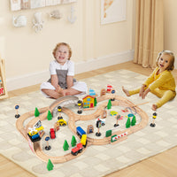 All-in-One Kids Activity Table, Wooden Construction Play Table with Reversible Blackboard & Map Tabletop