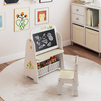 Kids Table and Chair Set, 4-in-1 Art Easel and Bookshelf