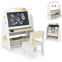 Kids Table and Chair Set, 4-in-1 Art Easel and Bookshelf