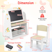 Kids Table and Chair Set, 4-in-1 Art Easel and Bookshelf