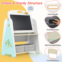Kids Table and Chair Set, 4-in-1 Art Easel and Bookshelf
