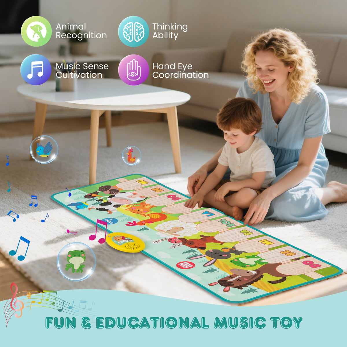 Floor Piano Mat for Toddlers with 10 Animal Sounds