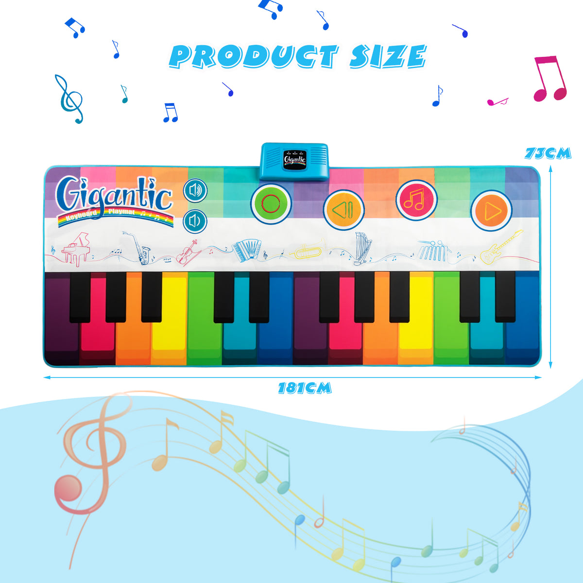 Floor Piano Dance Mat for Kids with 8 Instrument Sounds