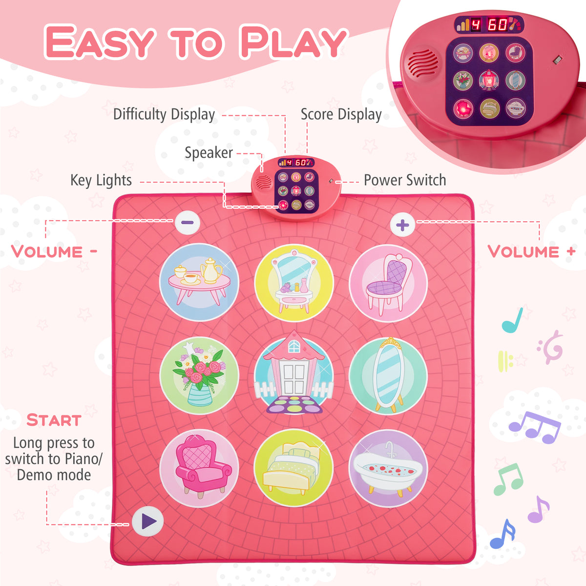 Fun Dance Mat for Kids with 5 Levels 9 Keyboard Sounds and 9 Demo Songs