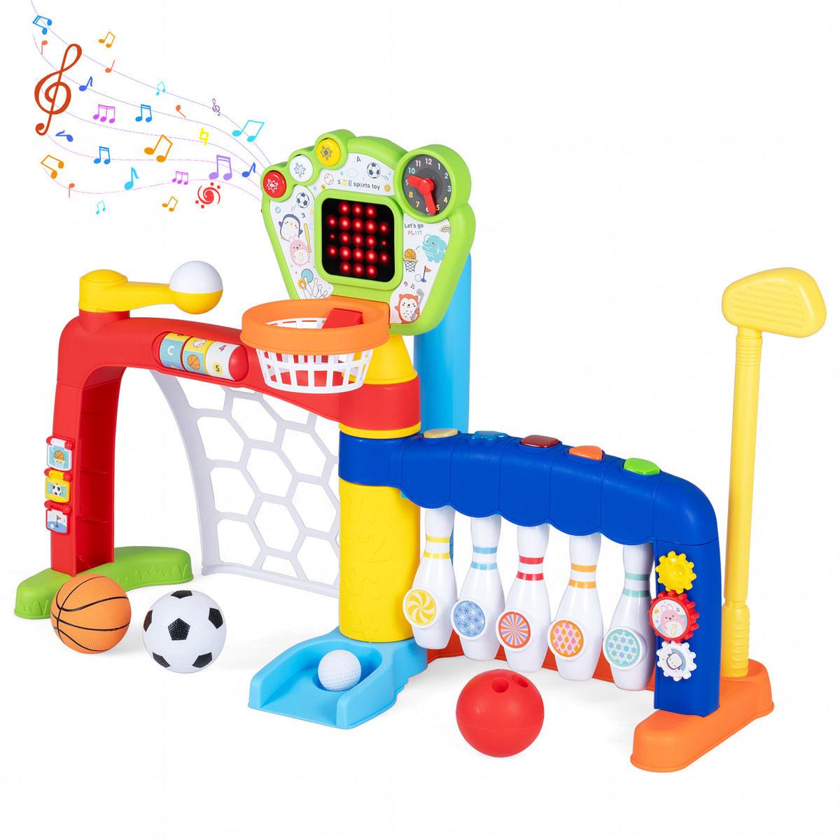 5 in 1 Toddler Sports Toy Kids Activity Center with Adjustable Basketball Hoop