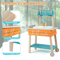 Wooden Toy Kitchen Playset with Removable Sink and Circulation Faucet