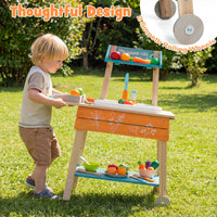Wooden Toy Kitchen Playset with Removable Sink and Circulation Faucet