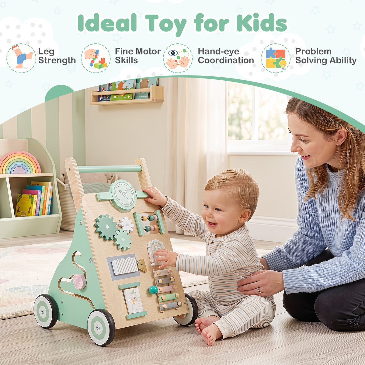 Baby Push Walker with Activity Center & 3 Different Blocks