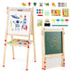3-in-1 Easel for Kids, Double-Sided Folding Wooden Kids Art Easel with Paper Roll, Adjustable Height, Magnetic Whiteboard