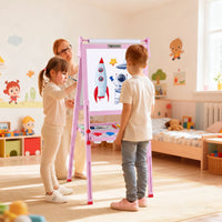 3-in-1 Easel for Kids, Double-Sided Folding Wooden Kids Art Easel with Paper Roll, Adjustable Height, Magnetic Whiteboard