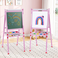 3-in-1 Easel for Kids, Double-Sided Folding Wooden Kids Art Easel with Paper Roll, Adjustable Height, Magnetic Whiteboard