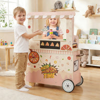 Wooden Pretend Play Snack Cart with Oven and Magnetic Blackboard
