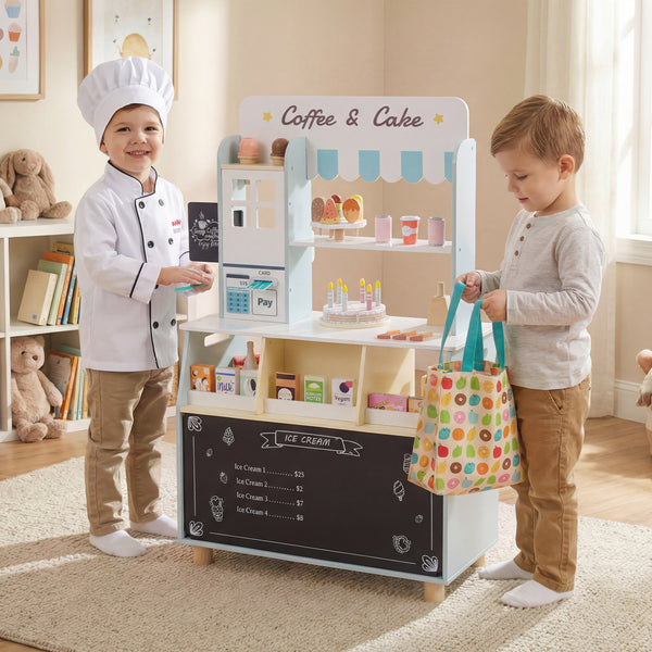 Kids Ice Cream Shop Wooden Grocery Store with 27 Accessories Gift for Boys and Girls Aged 3+