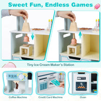 Kids Ice Cream Shop Wooden Grocery Store with 27 Accessories Gift for Boys and Girls Aged 3+