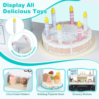 Kids Ice Cream Shop Wooden Grocery Store with 27 Accessories Gift for Boys and Girls Aged 3+