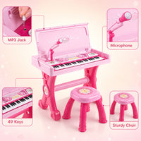 49 Keys Kids Electric Piano Keyboard Toy w/ Stool & Microphone, Educational Toddler Keyboard Set