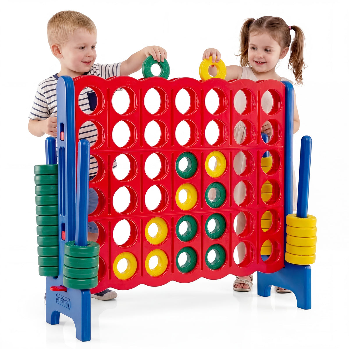 Giant 4-in-a-Row Game Set, Jumbo 4-to-Score Game with 42 Rings and Quick-Release Slider for Kids and Adults