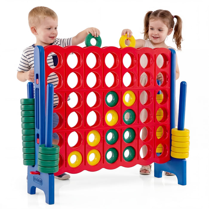 Giant 4-in-a-Row Game Set, Jumbo 4-to-Score Game with 42 Rings and Quick-Release Slider for Kids and Adults
