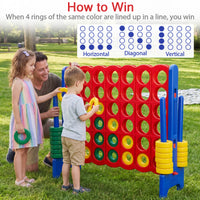 Giant 4-in-a-Row Game Set, Jumbo 4-to-Score Game with 42 Rings and Quick-Release Slider for Kids and Adults
