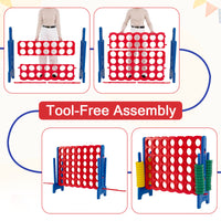Giant 4-in-a-Row Game Set, Jumbo 4-to-Score Game with 42 Rings and Quick-Release Slider for Kids and Adults