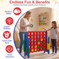 Giant 4-in-a-Row Game Set, Jumbo 4-to-Score Game with 42 Rings and Quick-Release Slider for Kids and Adults