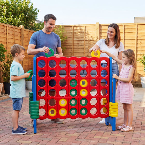 Giant 4-in-a-Row Game Set, Jumbo 4-to-Score Game with 42 Rings and Quick-Release Slider for Kids and Adults