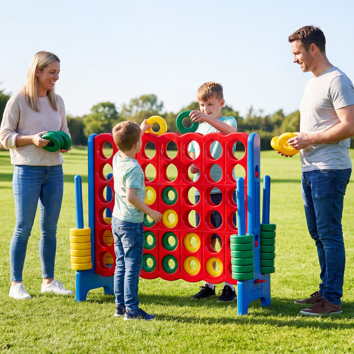 Giant 4-in-a-Row Game Set, Jumbo 4-to-Score Game with 42 Rings and Quick-Release Slider for Kids and Adults