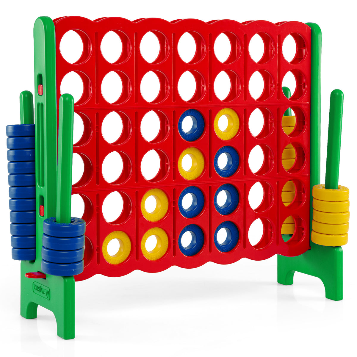 Giant 4-in-a-Row Game Set, Jumbo 4-to-Score Game with 42 Rings and Quick-Release Slider for Kids and Adults