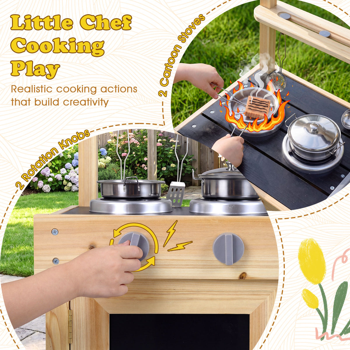 Mud Kitchen for Kids Outdoor with Stoves and Chalkboards for Children Ages 3+ Years