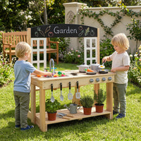 Outdoor Mud Kitchen with Stoves & Sink and Chalkboard for Kids