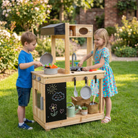 Outdoor Mud Kitchen for Kids Play Kitchen with Stoves Sink and Chalkboard