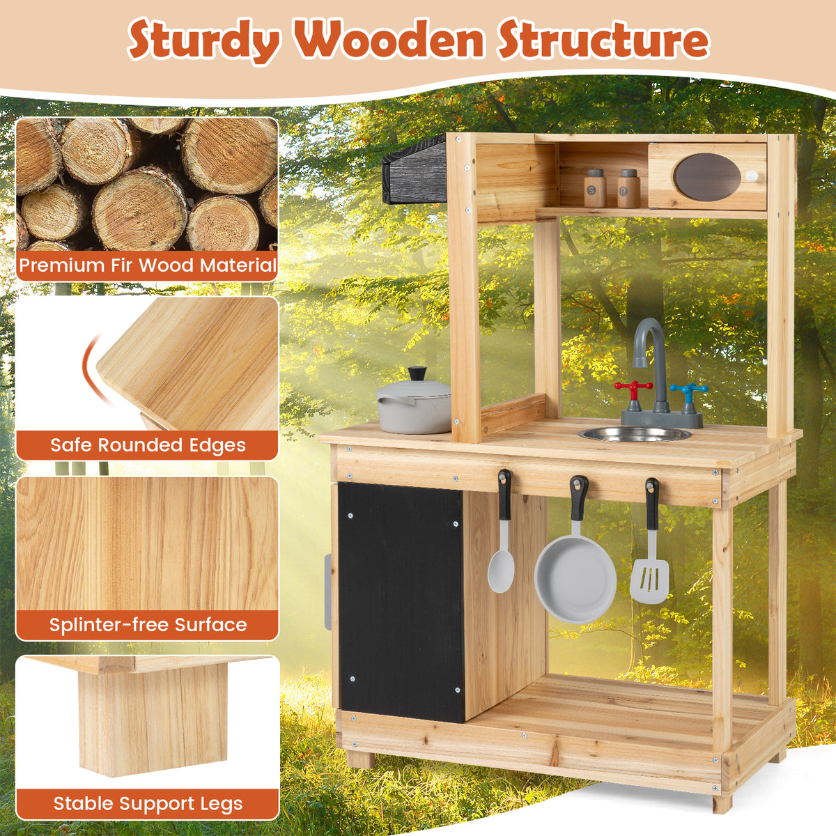 Outdoor Mud Kitchen for Kids Play Kitchen with Stoves Sink and Chalkboard
