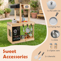 Outdoor Mud Kitchen for Kids Play Kitchen with Stoves Sink and Chalkboard