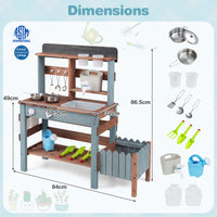 Outdoor Wooden Mud Kitchen Set Play Kitchen with Running Water Faucet Tank