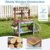 Outdoor Wooden Mud Kitchen Set Play Kitchen with Running Water Faucet Tank
