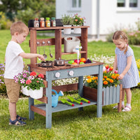 Outdoor Wooden Mud Kitchen Set Play Kitchen with Running Water Faucet Tank