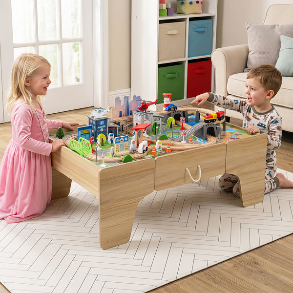 110-Piece Wooden Train Table for Toddlers 3+ Years Old