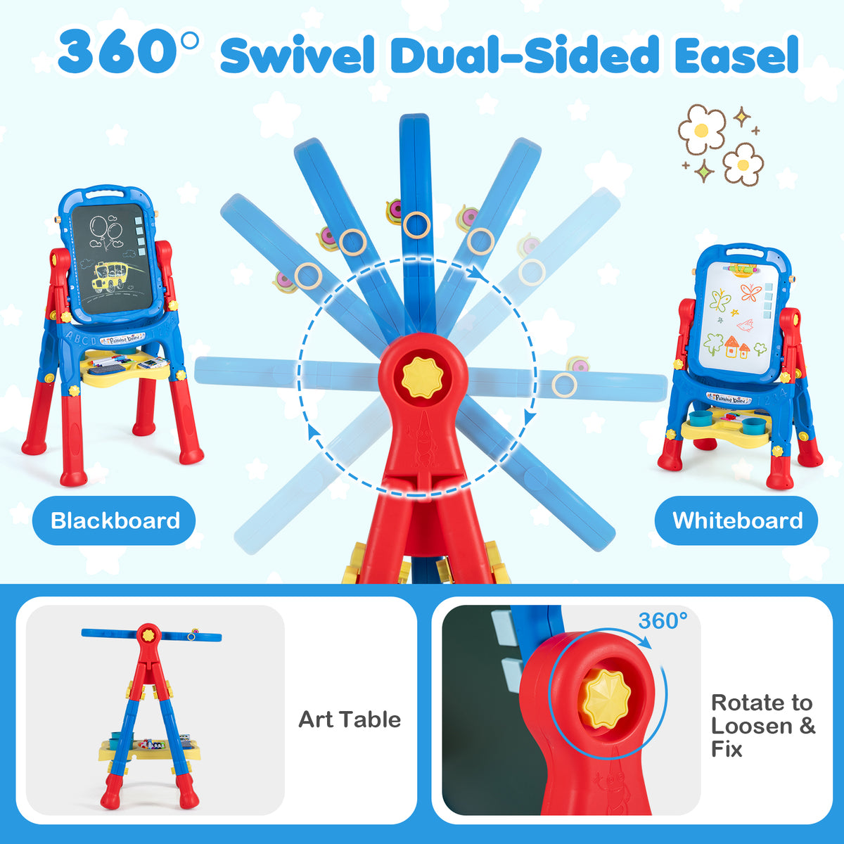 Art Easel for Kids, Height Adjustable, 22 Accessories