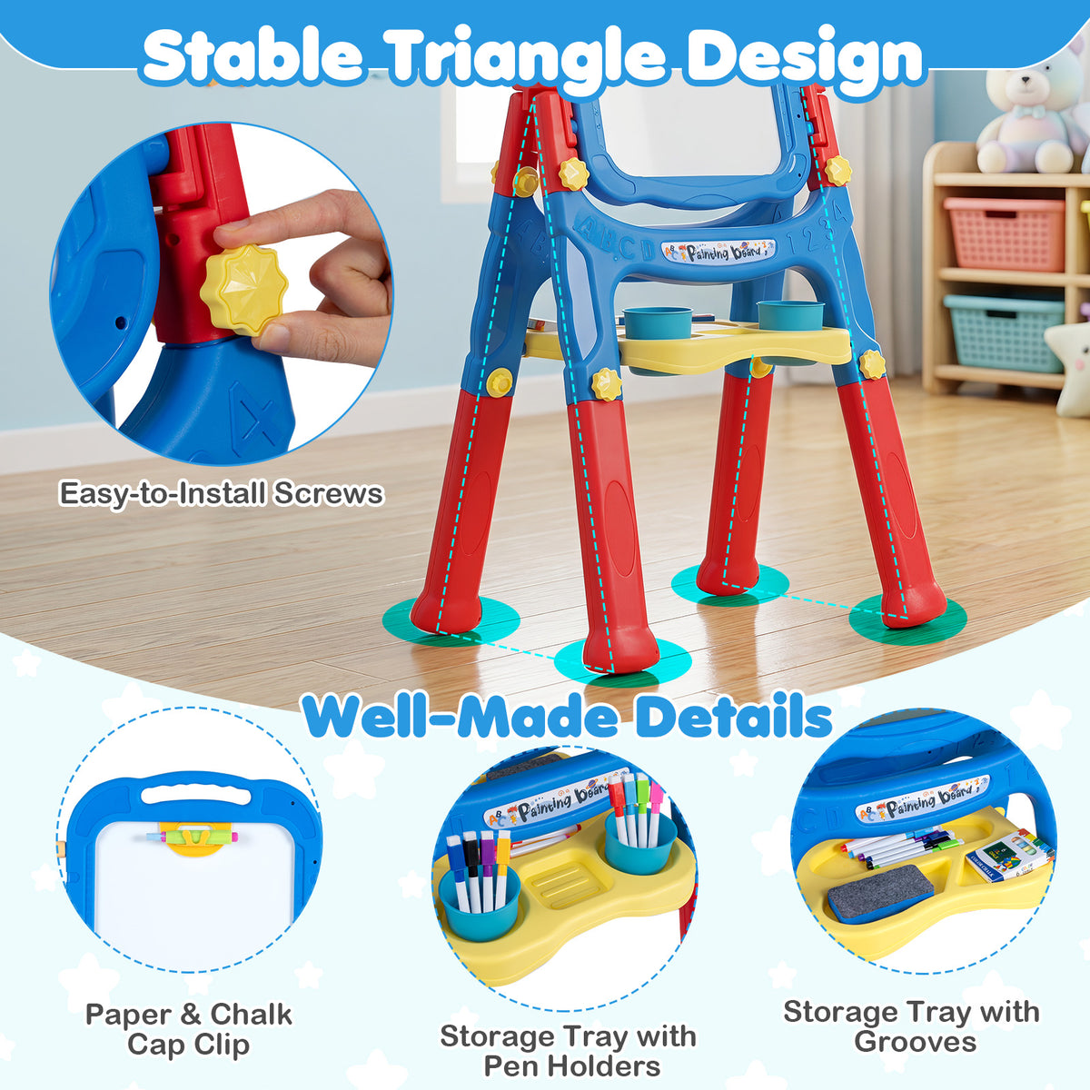 Art Easel for Kids, Height Adjustable, 22 Accessories