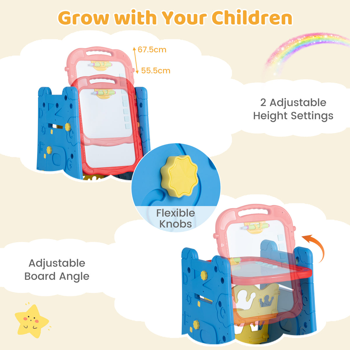 4 in 1 Art Easel for Kids, Double Sided Magnetic Board