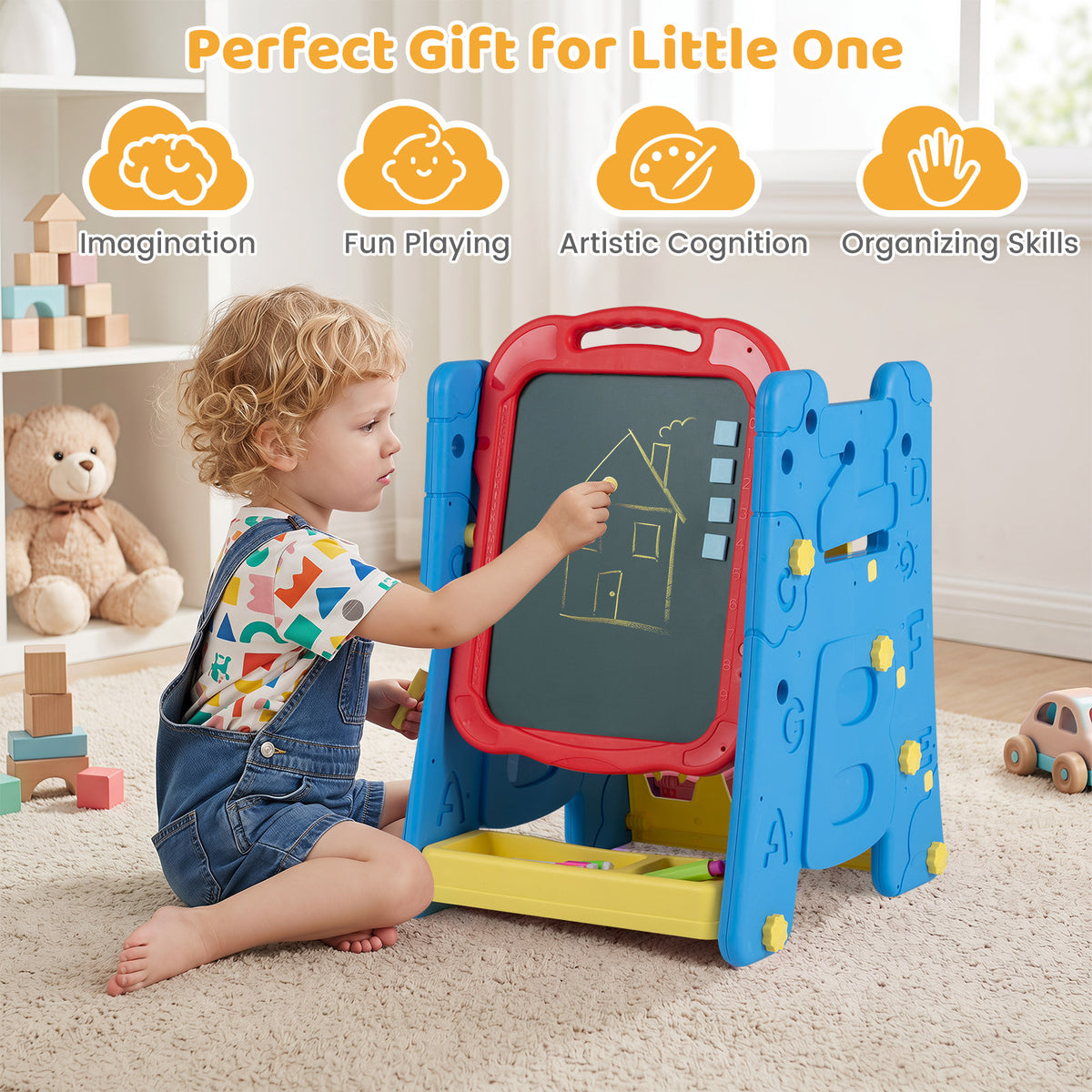 4 in 1 Art Easel for Kids, Double Sided Magnetic Board