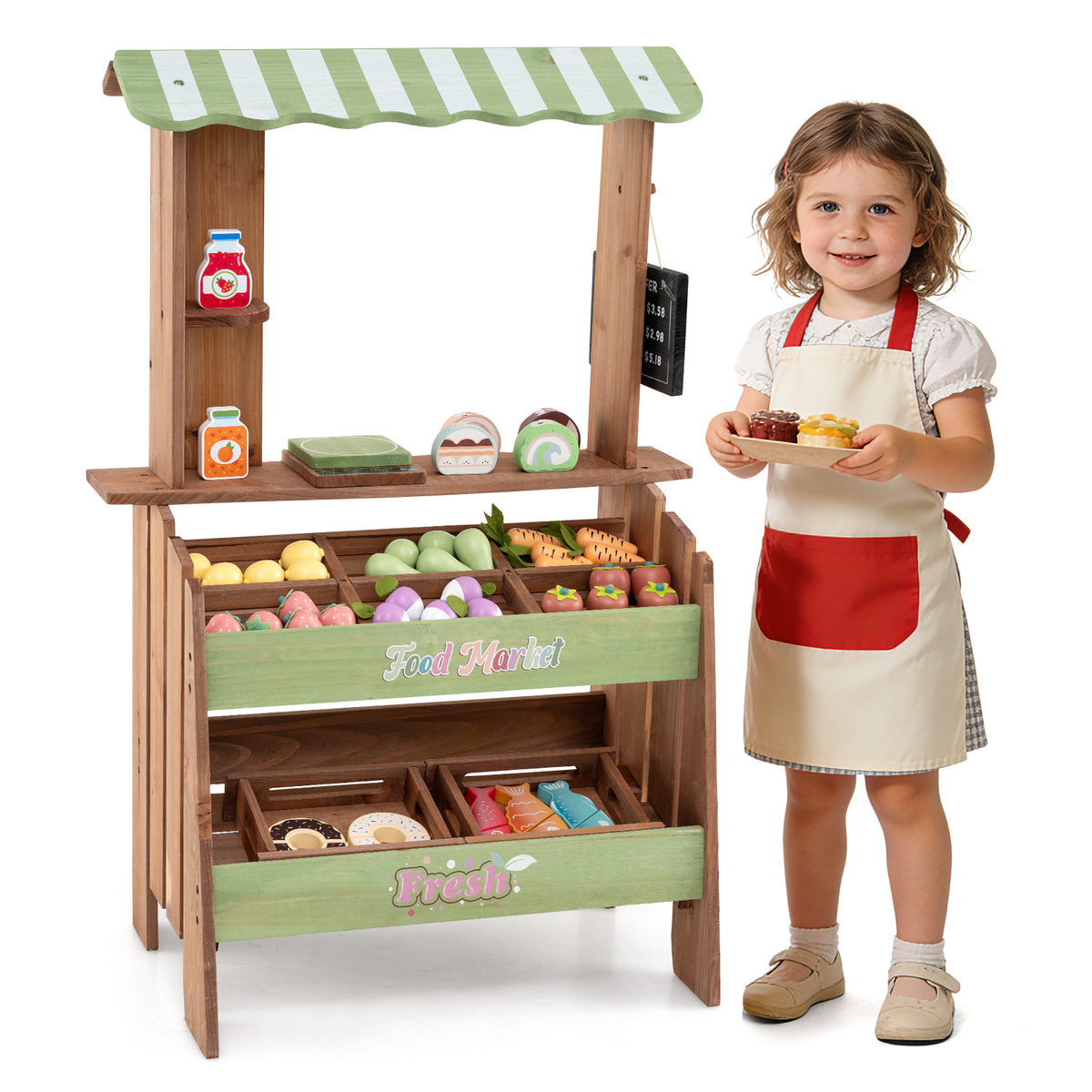 Wooden Mud Grocery Store for Kids, Outdoor & Indoor Farm Market Stand Playset