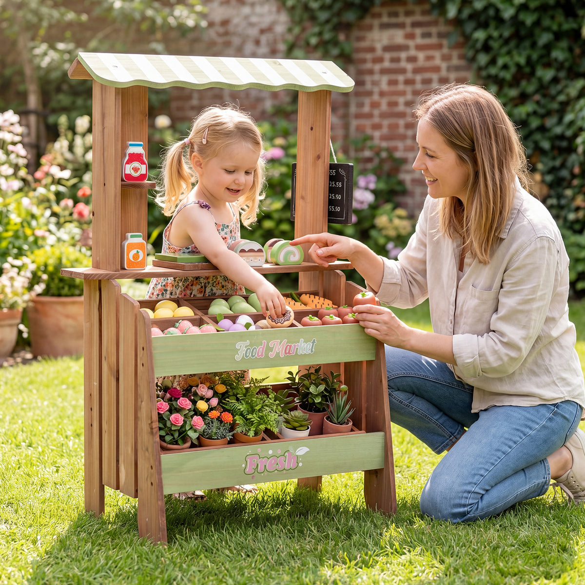 Wooden Mud Grocery Store for Kids, Outdoor & Indoor Farm Market Stand Playset