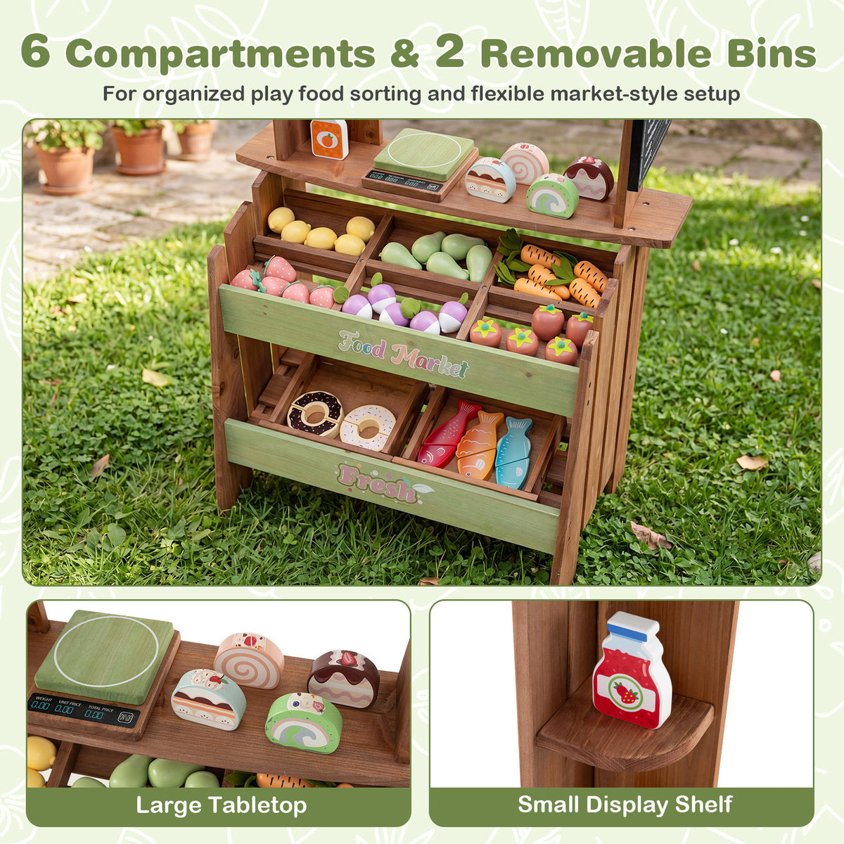 Wooden Mud Grocery Store for Kids, Outdoor & Indoor Farm Market Stand Playset