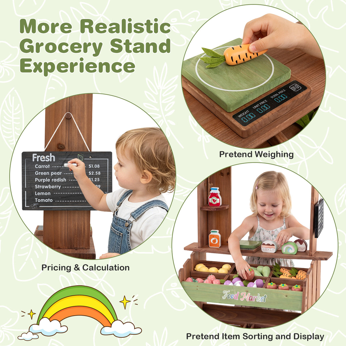 Wooden Mud Grocery Store for Kids, Outdoor & Indoor Farm Market Stand Playset