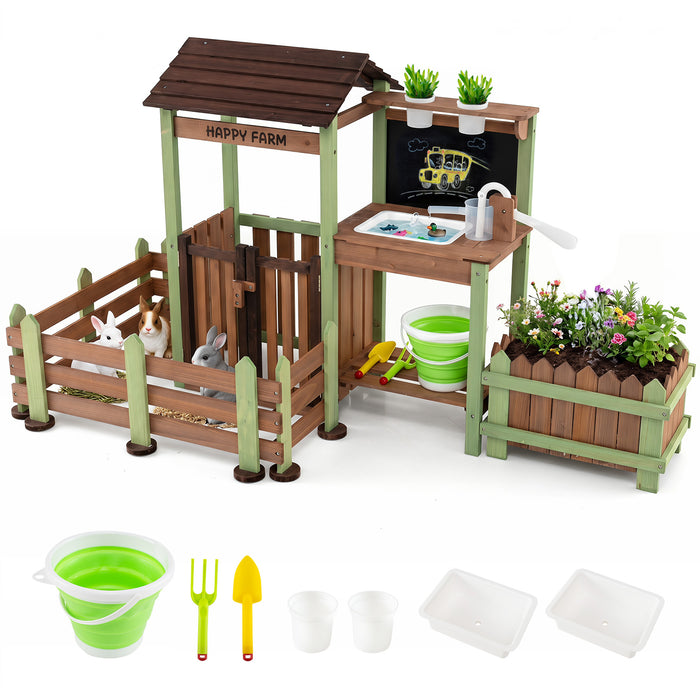 Outdoor Mud Farm Playset for Kids, Fir Wood Barnyard Pretend Toy